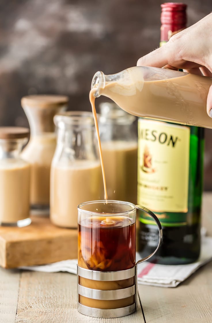 You will never guess how easy to make HOMEMADE IRISH CREAM at home and on the cheap! Such a great addition to cocktails, coffee, or ice cream. We always have a batch on hand! Perfect whiskey cocktail for St. Patrick's Day!