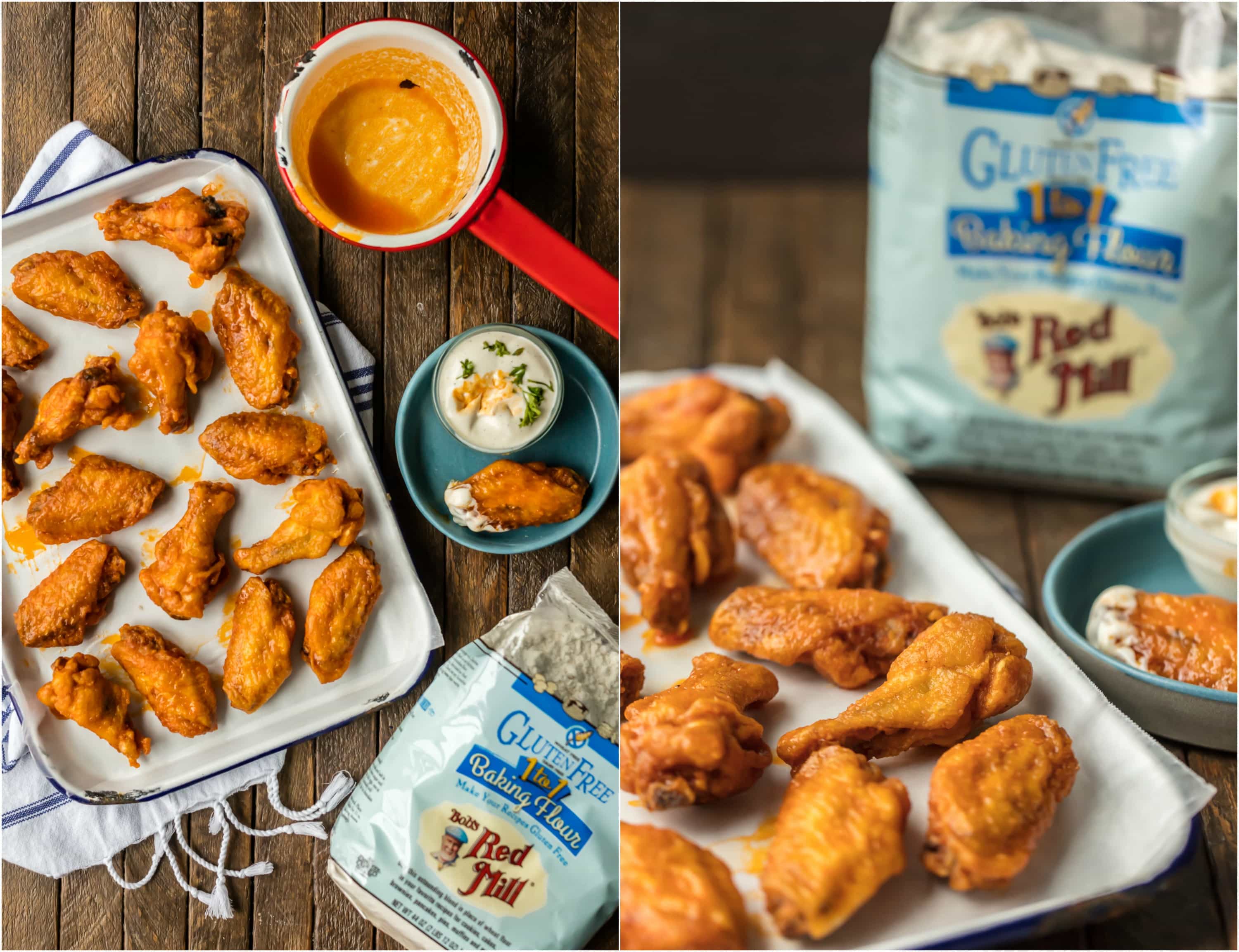 The BEST FRIED BUFFALO WINGS that just so happen to be GLUTEN FREE! Spicy deep fried buffalo chicken wings perfect for tailgating, the Super Bowl, and every day in between!