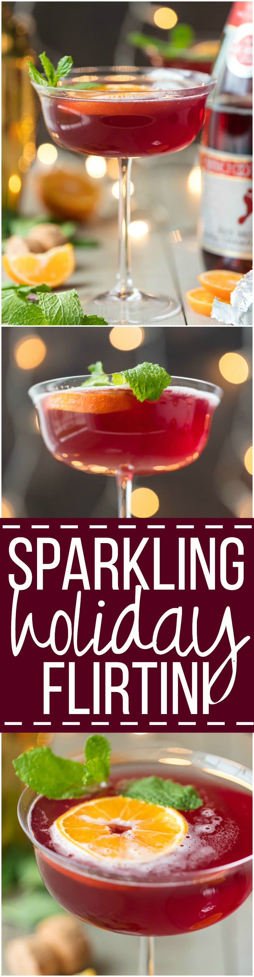 This SPARKLING HOLIDAY FLIRTINI is fun, pretty, and delicious! Cranberry and pineapple juice mixed with orange vodka and topped with red moscato champagne, what could be better or more festive for Christmas or New Years Eve!