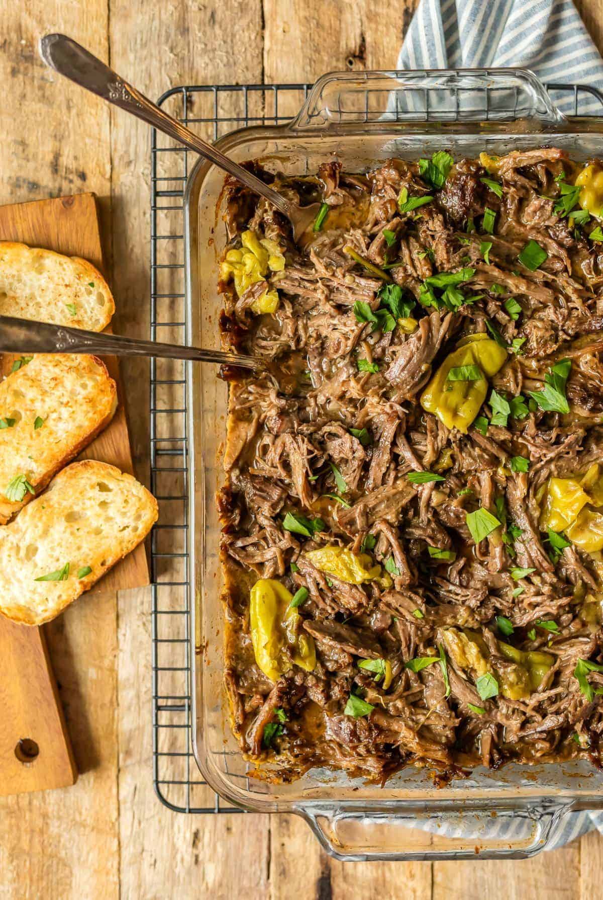 This MISSISSIPPI ROAST is the absolute best slow cooker roast beef you will EVER make! Made famous throughout the years, you just have to try this! Perfect crockpot roast beef for sandwiches, tacos, and beyond!